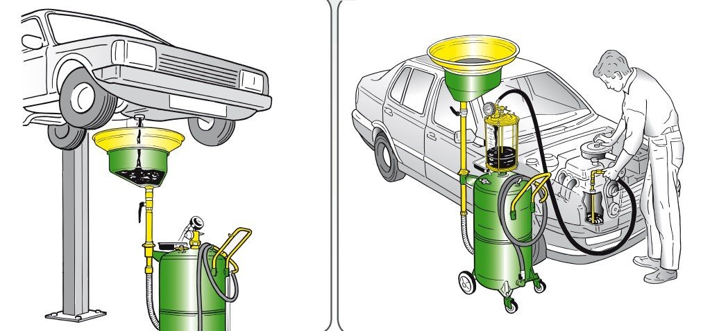 Air-operated oil drainer, with wheel-mounted 90-litre tank