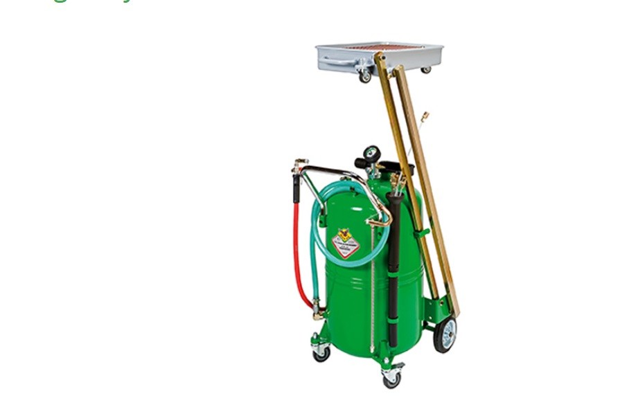 Gravity drainer, 115 litres with pantograph recovery bowl for cars