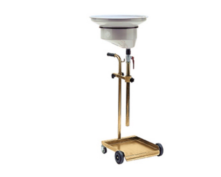 Waste oil drainer for tanks or drums composed of Trolley for 20/60 kg containers.
