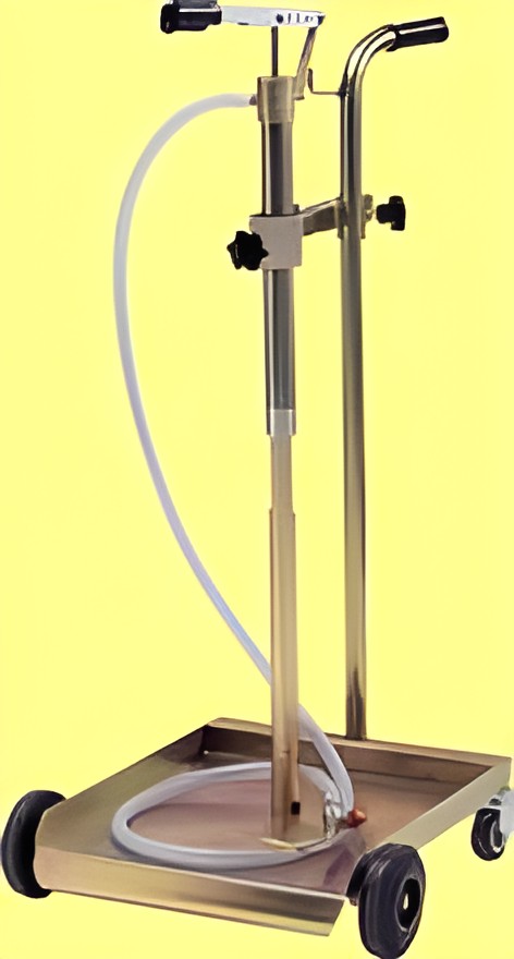 Hand-operated pump supplied with trolley suitable for 30/60 kg drums.